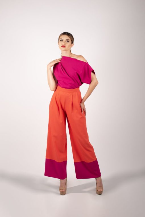PANTALÓN BICOLOR CON PLIEGUES